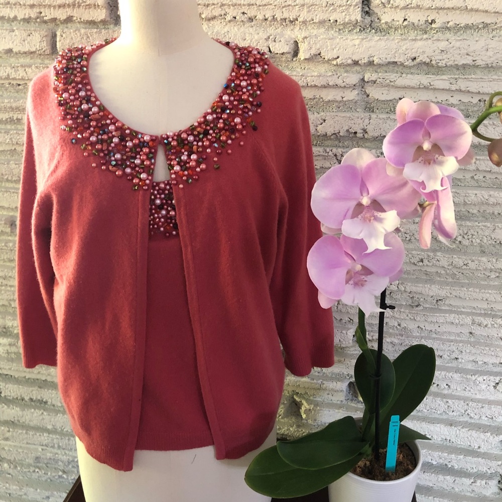 Cynthia Steffe Pink Beaded Cardigan Sweater